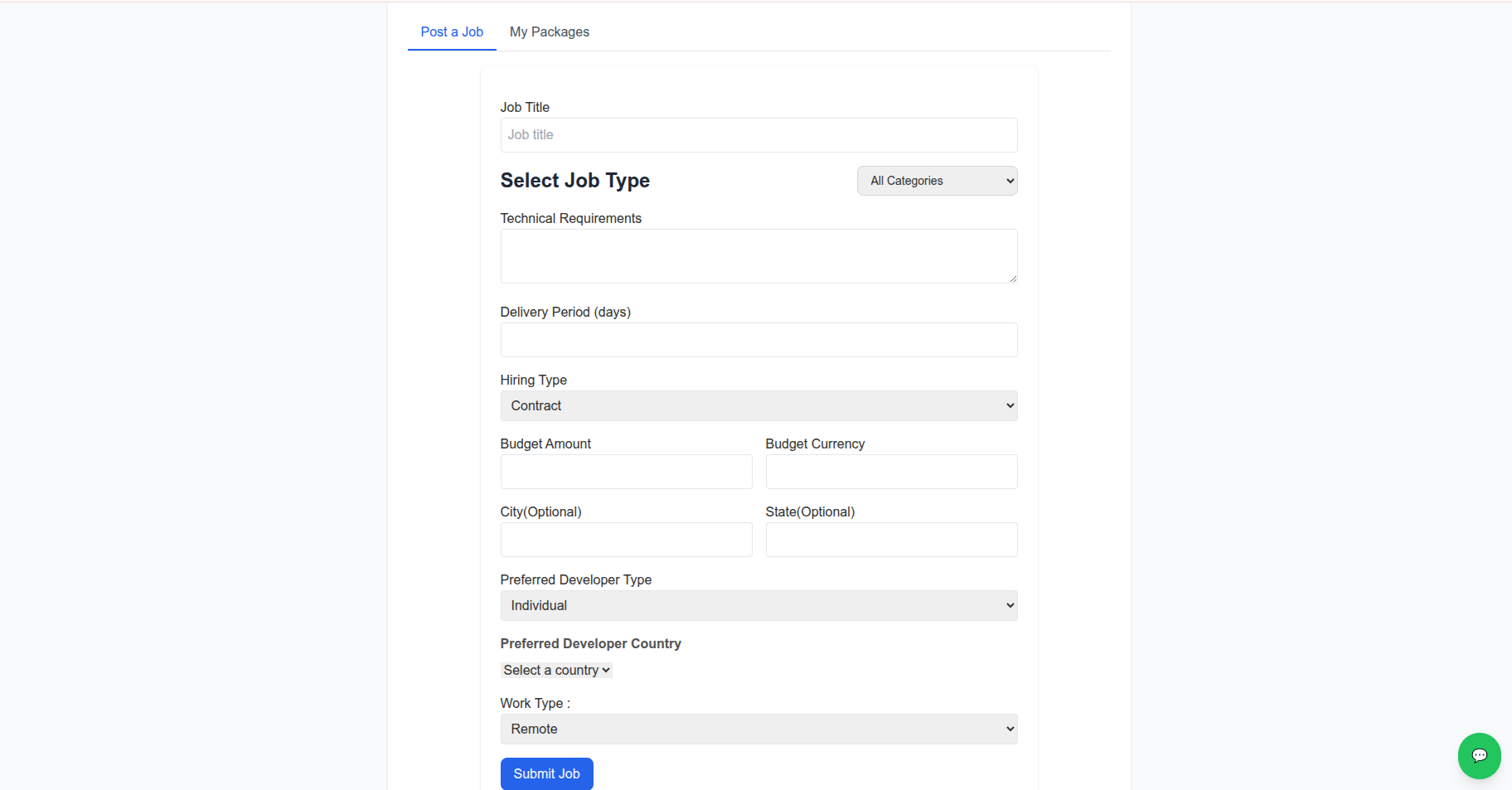 Client fills job details